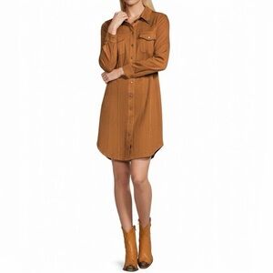 Boston Proper Western Faux Suede Point Collar LongSleeve Shirttail Shirt Dress